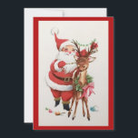 Vintage Christmas Santa With Reindeer Holiday Card<br><div class="desc">Vintage Christmas Santa With Reindeer Holiday Card.</div>