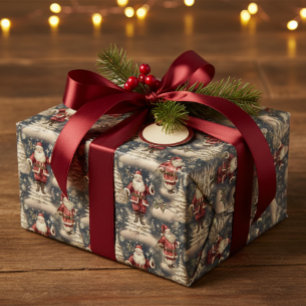 Vintage Christmas Santa Wrapping Paper