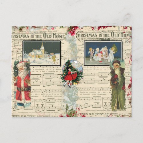 Vintage Christmas Santas Children Notes Postcard