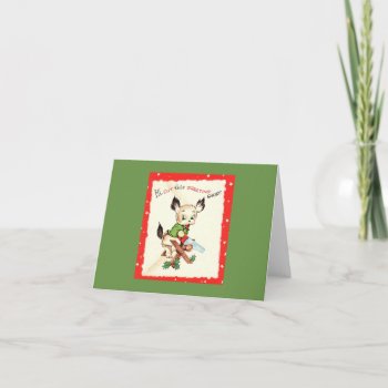 Vintage Christmas Sawing Dog Card by Gypsify at Zazzle