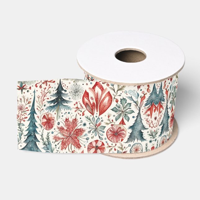 Vintage Christmas Scandinavian Design Grosgrain Ribbon (Spool)