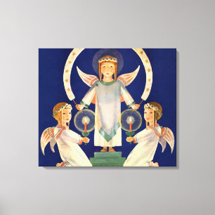Vintage Christmas, Scandinavian Santa Lucia Angels Canvas Print