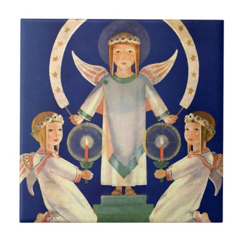 Vintage Christmas Scandinavian Santa Lucia Angels Ceramic Tile