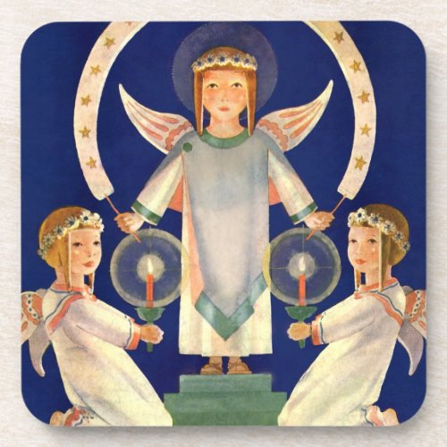Vintage Christmas Scandinavian Santa Lucia Angels Coaster