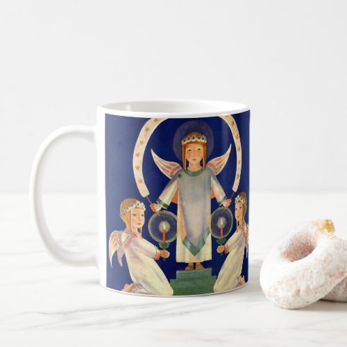 Vintage Christmas Scandinavian Santa Lucia Angels Coffee Mug