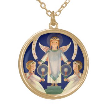 Vintage Christmas  Scandinavian Santa Lucia Angels Gold Plated Necklace by ChristmasCafe at Zazzle