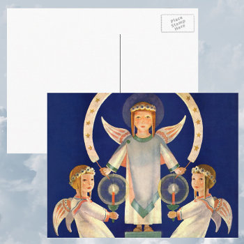 Vintage Christmas  Scandinavian Santa Lucia Angels Holiday Postcard by ChristmasCafe at Zazzle