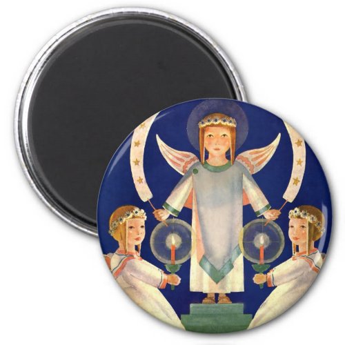 Vintage Christmas Scandinavian Santa Lucia Angels Magnet