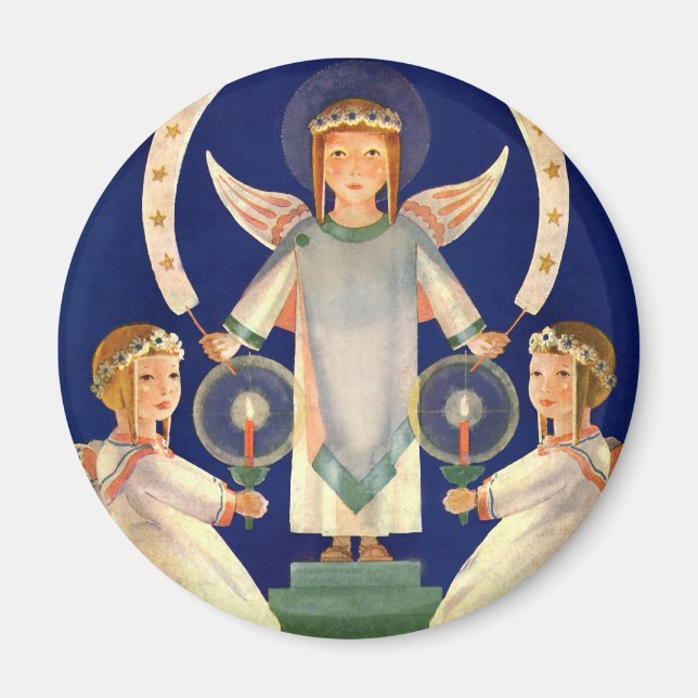 Vintage Christmas, Scandinavian Santa Lucia Angels Magnet (Front)