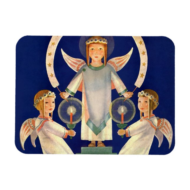 Vintage Christmas, Scandinavian Santa Lucia Angels Magnet (Horizontal)