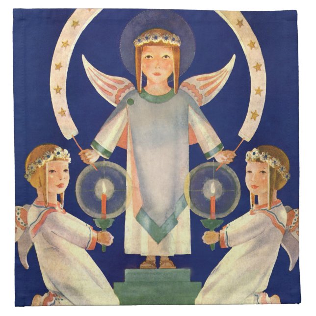 Vintage Christmas, Scandinavian Santa Lucia Angels Napkin (Front)