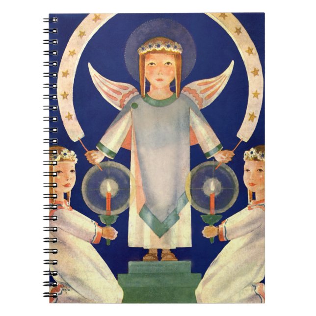 Vintage Christmas, Scandinavian Santa Lucia Angels Notebook (Front)