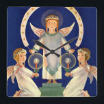 Vintage Christmas, Scandinavian Santa Lucia Angels Square Wall Clock<br><div class="desc">Vintage illustration religious Christmas holiday image featuring three angels celebrating Saint Lucia. Santa Lucia is a traditional Neapolitan song, but in Scandinavia "Santa Lucia" has been given various lyrics to accommodate it to the winter light festival of Saint Lucy, the darkest time of the year. Three angelic cherubs holding candles...</div>