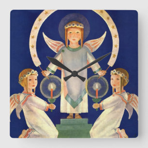 Vintage Christmas, Scandinavian Santa Lucia Angels Square Wall Clock