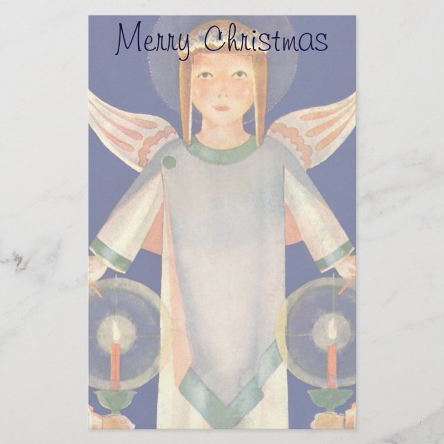 Vintage Christmas, Scandinavian Santa Lucia Angels Stationery (Front)