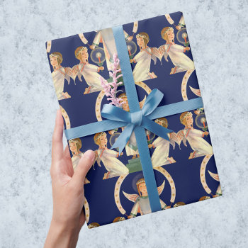 Vintage Christmas  Scandinavian Santa Lucia Angels Wrapping Paper by ChristmasCafe at Zazzle