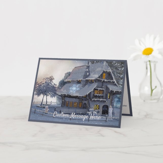 Vintage Christmas Scene Cottage Snowman Card (Small Plant)