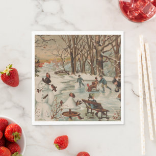 Vintage Christmas scene ice skating Napkins