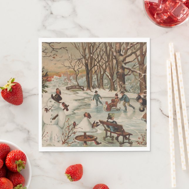 Vintage Christmas scene ice skating Napkins (Insitu)