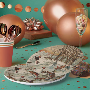 Vintage Christmas scene ice skating Paper Plates