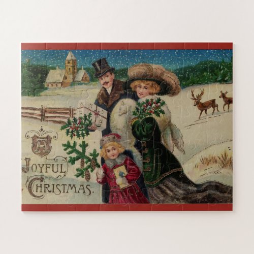 Vintage Christmas Scene Of Family Jigsaw Puzzle
