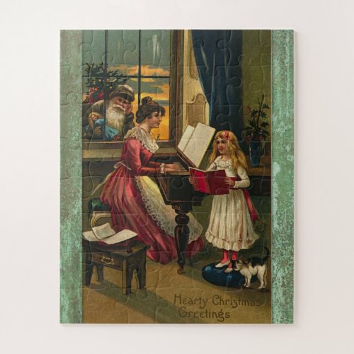 Vintage Christmas Scene Of Mom And Daughter Jigsaw Puzzle