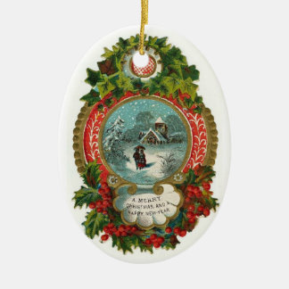 Vintage Christmas Scene Oval Ornament