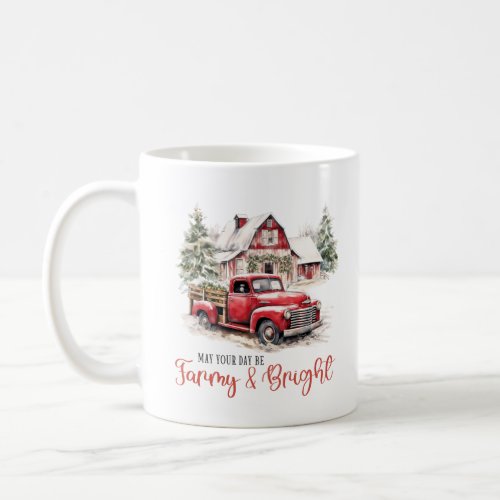 Vintage Christmas scene red truck and retro barn Coffee Mug