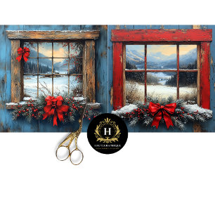 Vintage Christmas Scene Rustic Windows Decoupage Tissue Paper