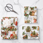 Vintage Christmas Scenes, Holly & Music Collage Wrapping Paper Sheets<br><div class="desc">Jolly,  colorful and festive collage style designs featuring scenes of old world Santa,  angels and Christmas trees on sculpted bordered labels on a background of Christmas carol musical sheet music on a white background.</div>