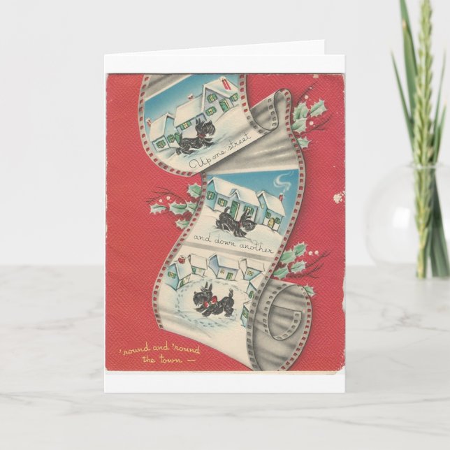 Vintage Christmas Scottie Dog Holiday Card (Front)