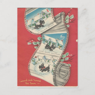 Vintage Christmas Scottie Dog Holiday Postcard