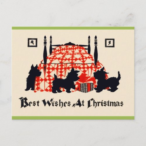 Vintage Christmas Scottie Postcard