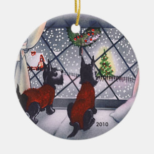 Vintage Christmas Scottie Puppies Custom Dated Ceramic Ornament