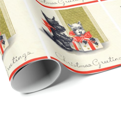 Vintage Christmas Scottish Terrier Dog Wrapping Paper