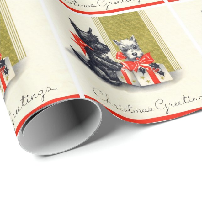 Vintage Christmas Scottish Terrier Dog Wrapping Paper (Roll Corner)