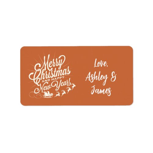 Vintage Christmas Script Burnt Orange Gift Label