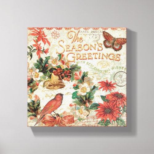 Vintage Christmas Seasons Greetings Canvas Print