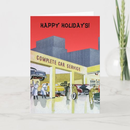 Vintage Christmas Service Garage Auto Mechanics Holiday Card