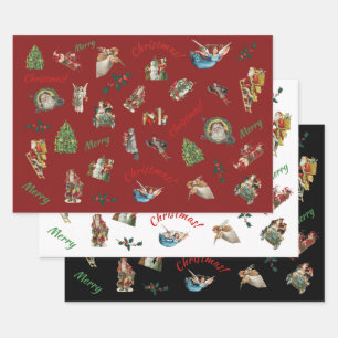 Vintage Christmas Set of Wrapping Paper Sheets