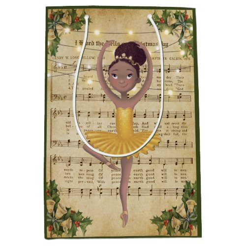 Vintage Christmas Sheet Music and Ballerina Medium Gift Bag