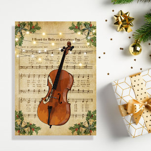 Vintage Christmas Sheet Music and Cello Holiday Card