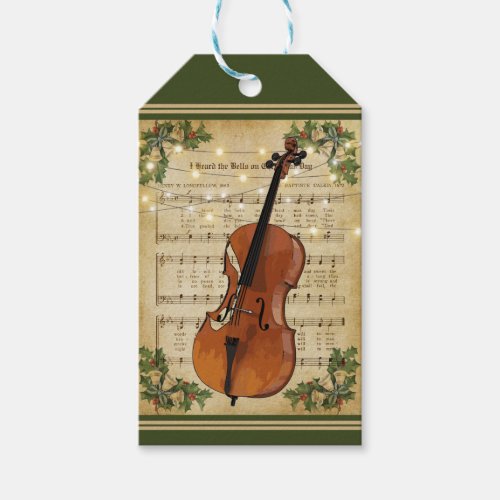 Vintage Christmas Sheet Music and Cello Holiday Gift Tags