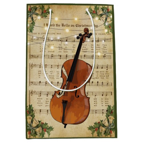 Vintage Christmas Sheet Music and Cello Medium Gift Bag