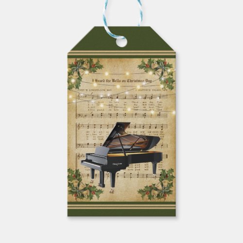 Vintage Christmas Sheet Music and Grand Piano Gift Tags