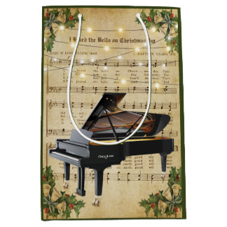 Vintage Christmas Sheet Music and Grand Piano Medium Gift Bag