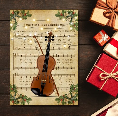 Vintage Christmas Sheet Music and Violin Holiday Card
