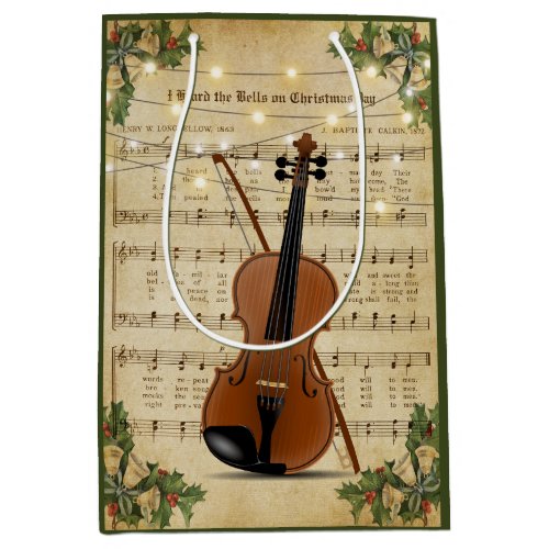 Vintage Christmas Sheet Music and Violin Medium Gift Bag