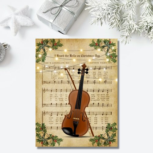 Vintage Christmas Sheet Music and Violin Postcard