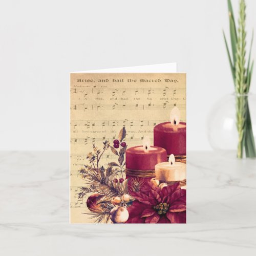 Vintage Christmas Sheet Music  Candle Arrangememt Holiday Card